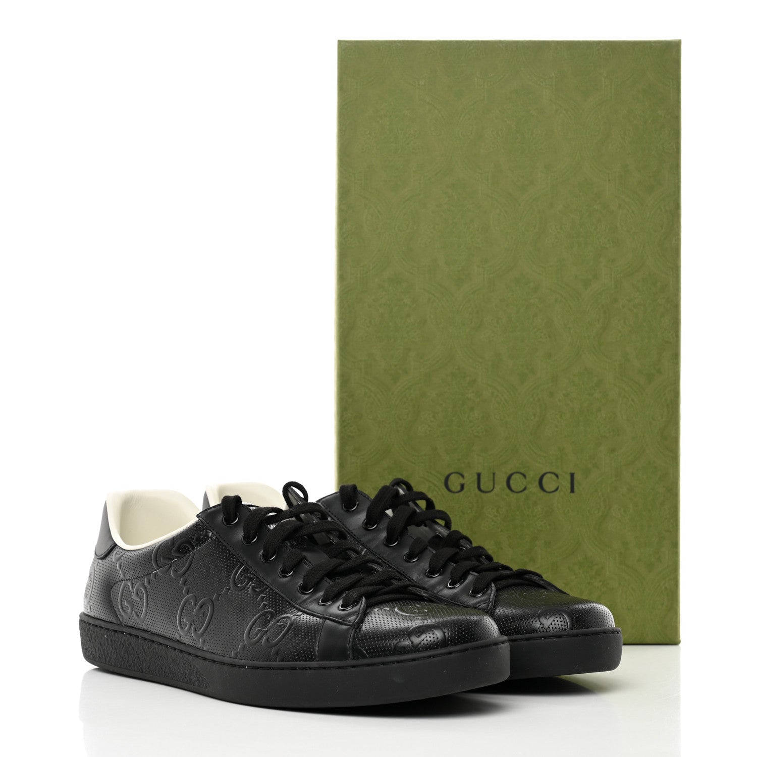 Gucci Calfskin GG Tennis Embossed Mens Ace Sneakers 11 Black 10 of 10