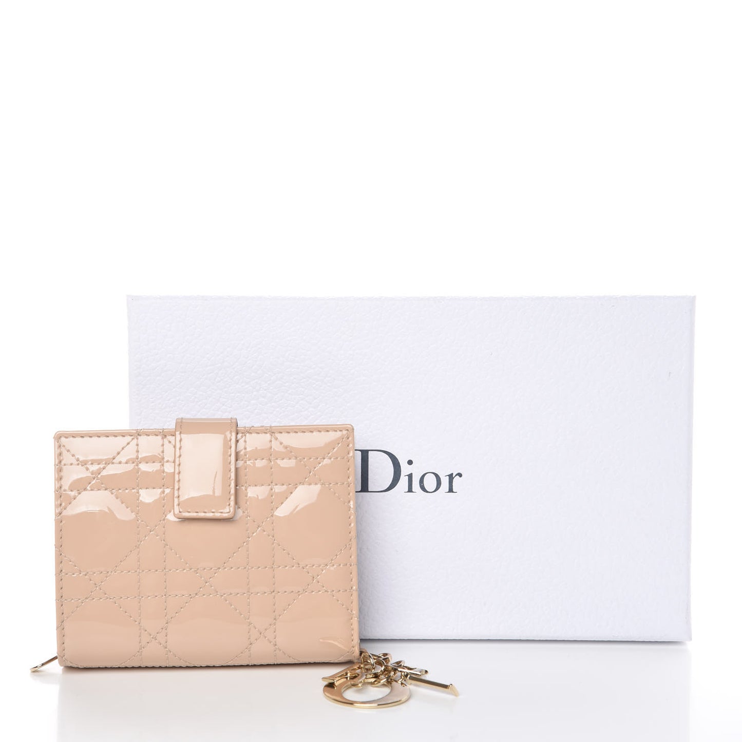 Patent Cannage Lady Dior Eden Wallet Beige