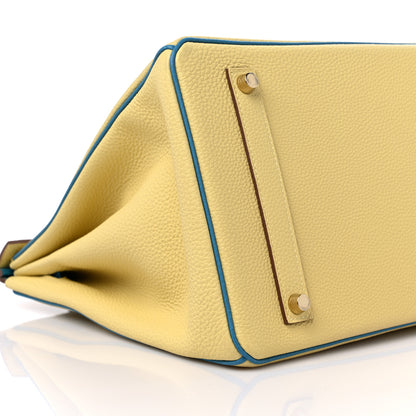 Hermes Togo Horseshoe Birkin 35 Jaune Poussin Bleu Izmir 8 of 11