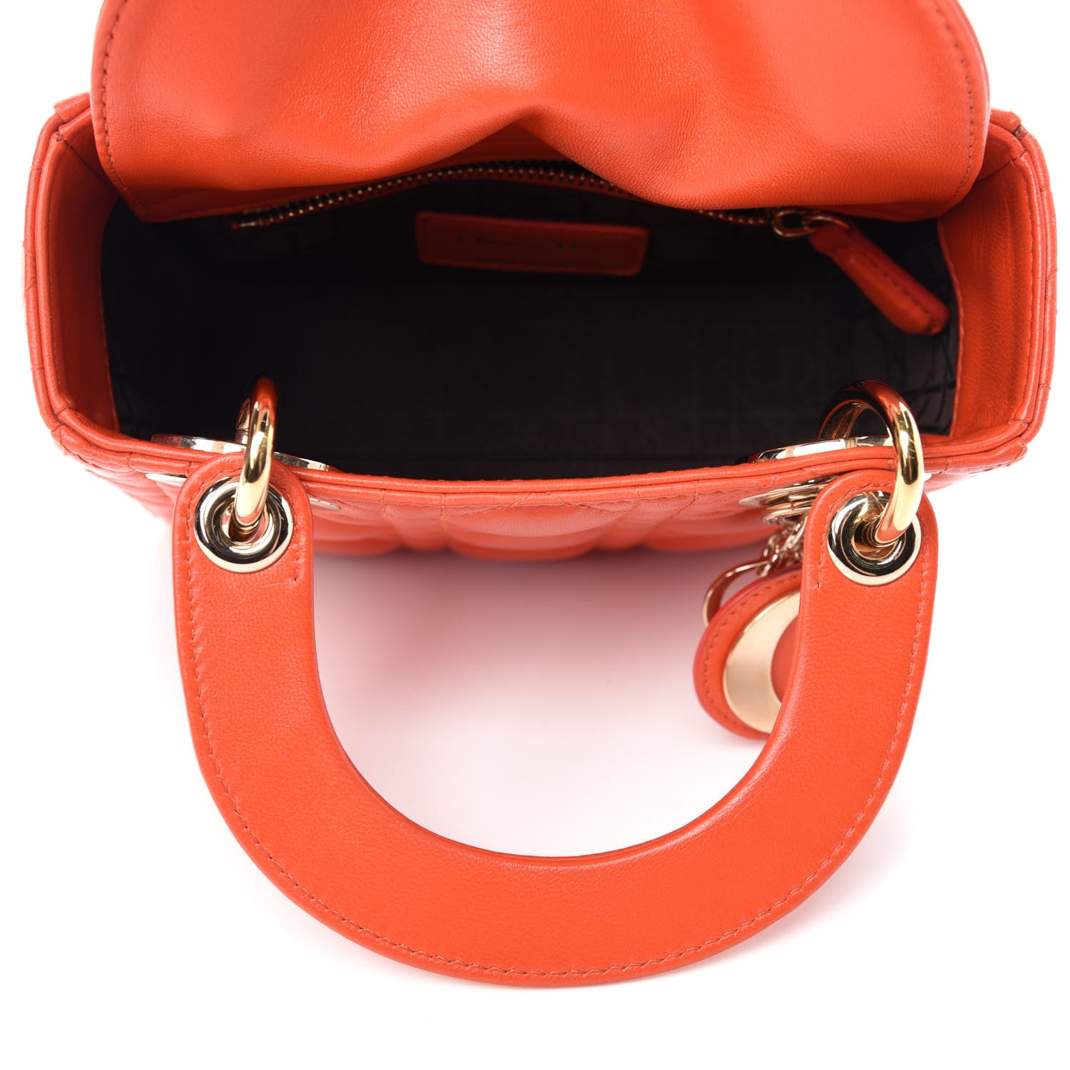 Christian Dior Lambskin Cannage Mini Lady Dior Orange 5 of 10