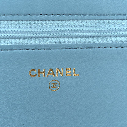 Chanel Lambskin Camellia Embossed Wallet On Chain WOC Turquoise 6 of 11