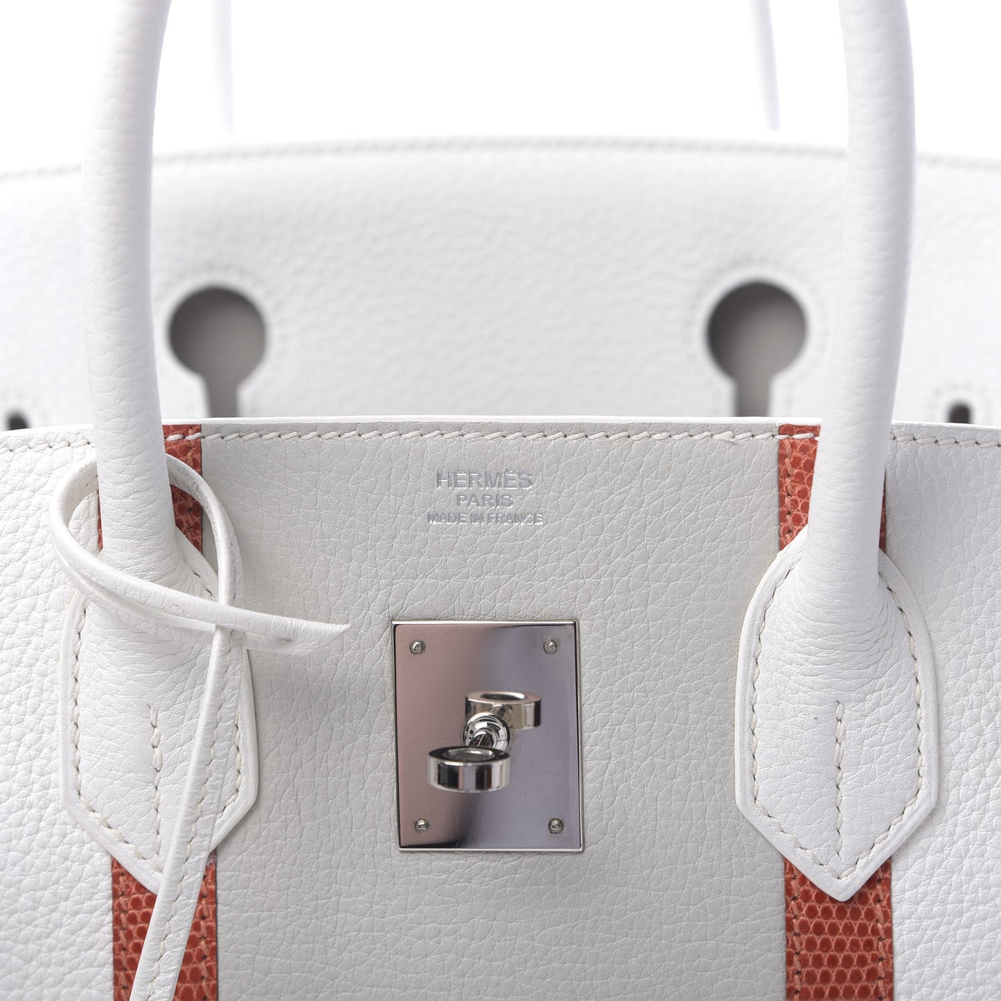 Taurillon Clemence Lizard Club Birkin 30 Blanc Gris Perle Sanguine