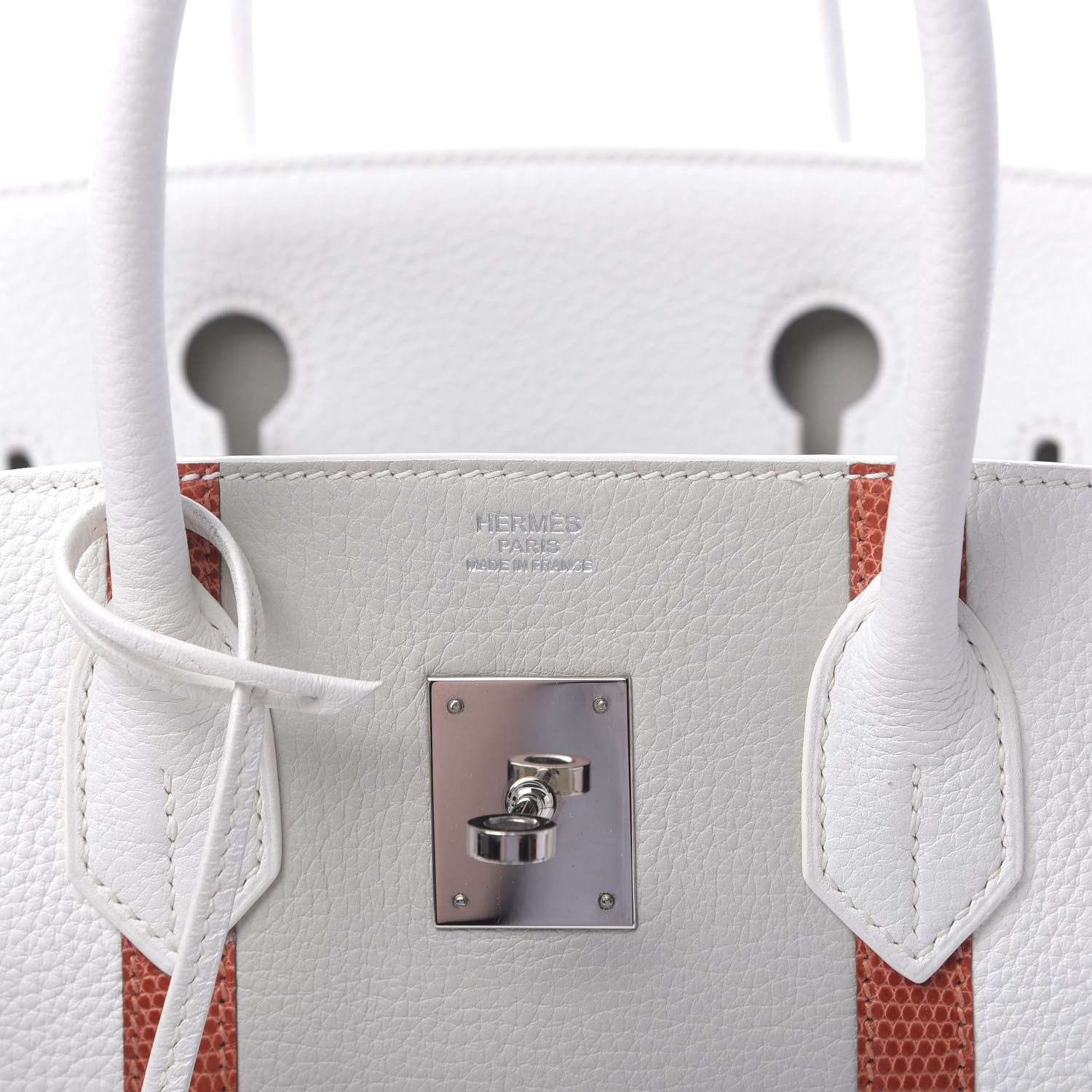 Hermes Taurillon Clemence Lizard Club Birkin 30 Blanc Gris Perle Sanguine 6 of 10