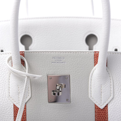 Hermes Taurillon Clemence Lizard Club Birkin 30 Blanc Gris Perle Sanguine 6 of 10