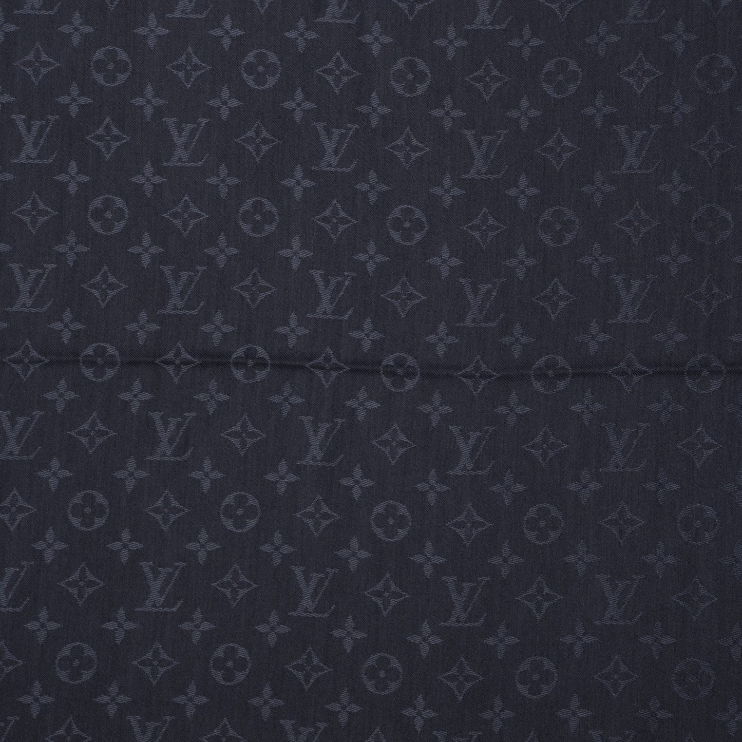Wool Silk Monogram Shawl Blue Nuit