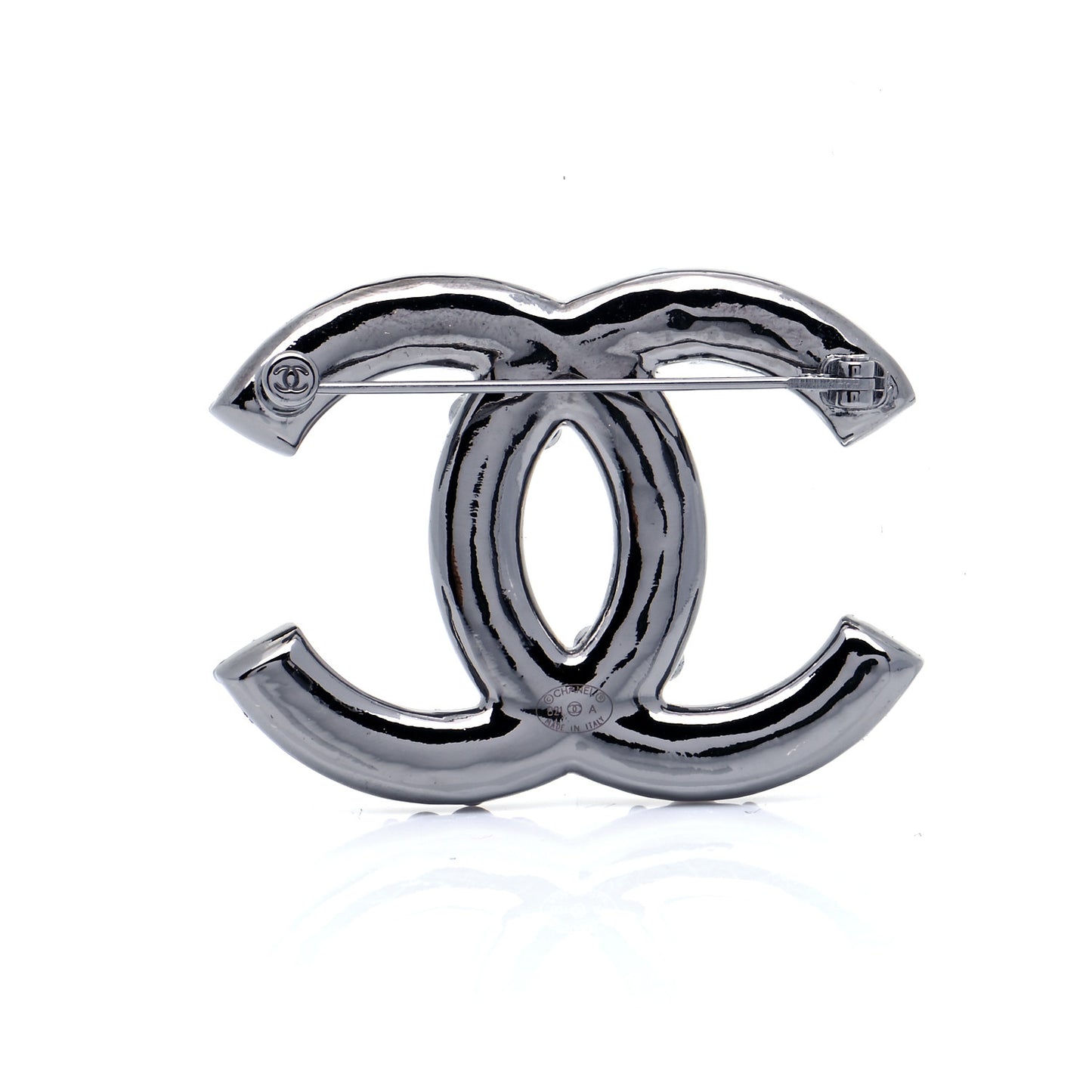 Pearl Crystal CC Brooch Silver