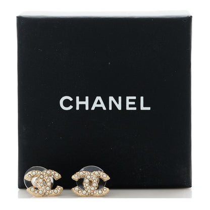 Chanel Pearl Crystal CC Earrings Light Gold 5 of 5