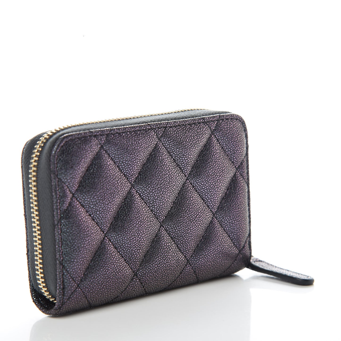 Iridescent Caviar Quilted Zip Coin Purse Black