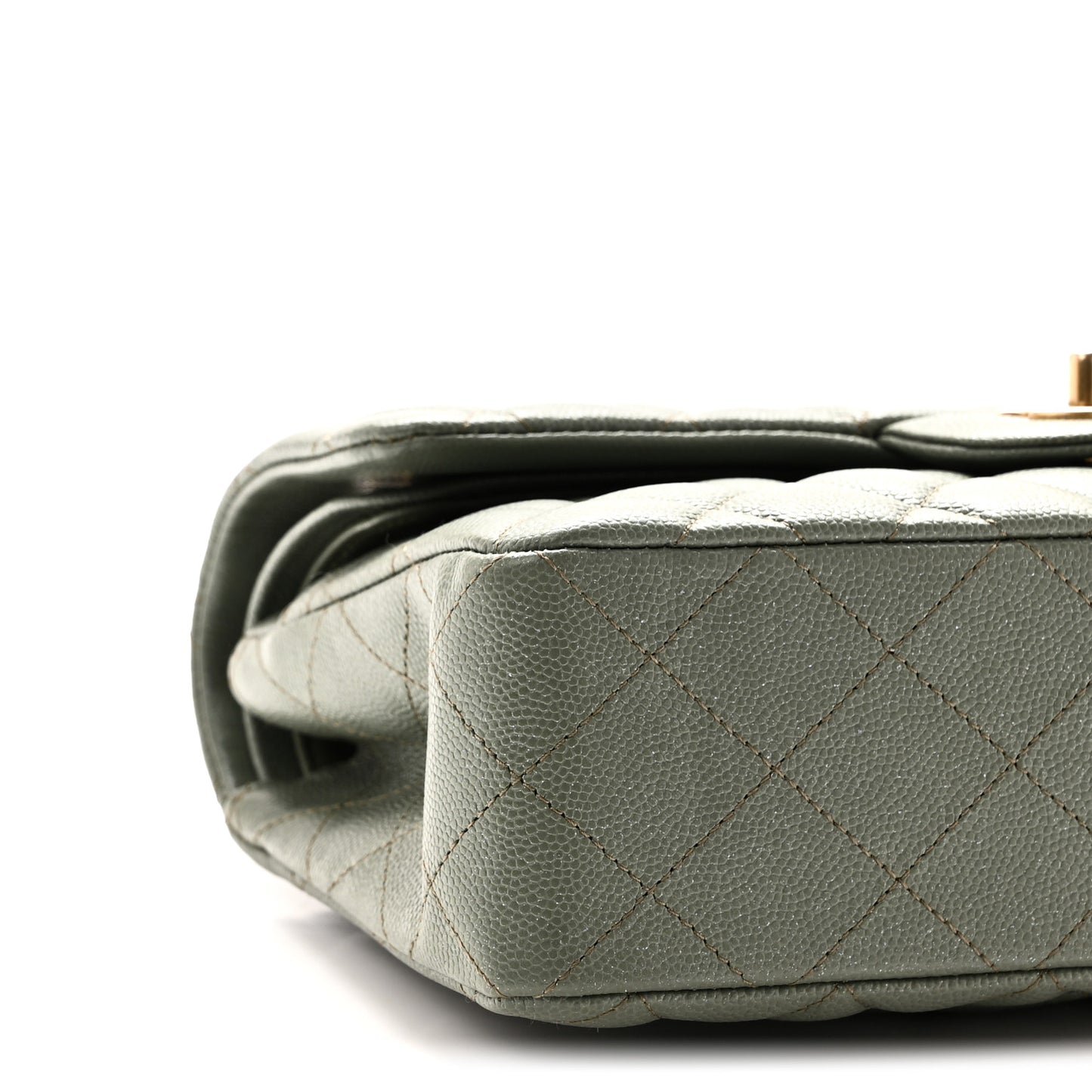 Iridescent Caviar Quilted Small Double Flap Green