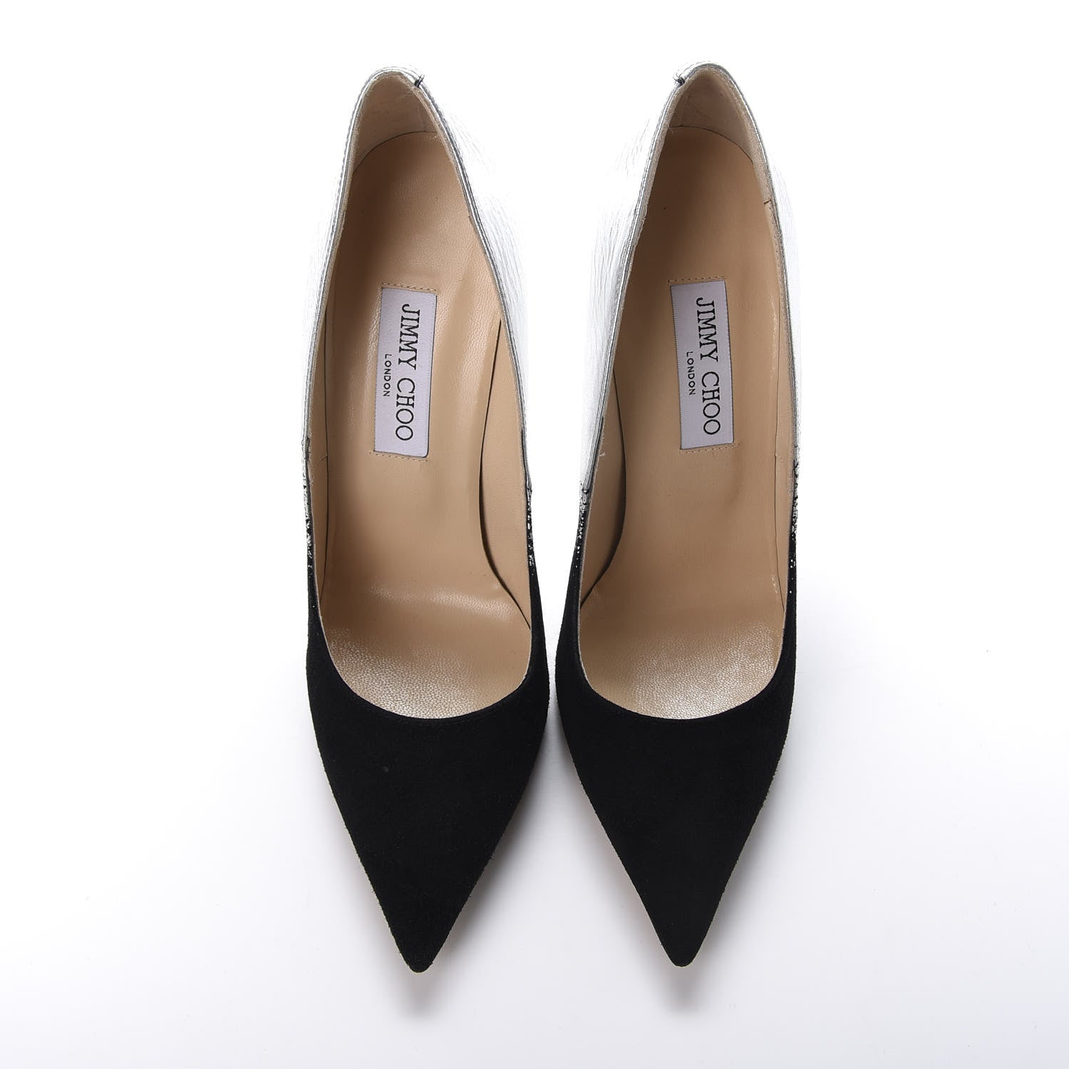 Jimmy Choo Suede Metallic Leather Degrade Anouk Pumps 40 Silver Black 6 of 9