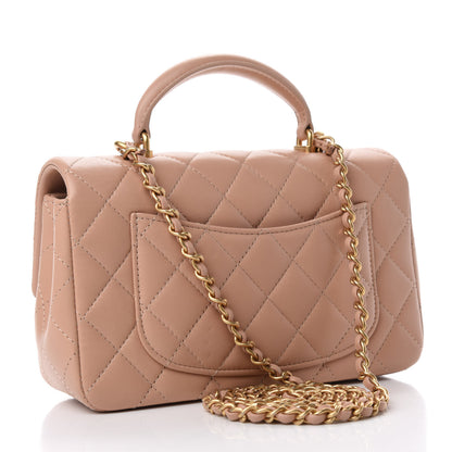Chanel Lambskin Quilted Mini Top Handle Rectangular Flap Beige 3 of 11