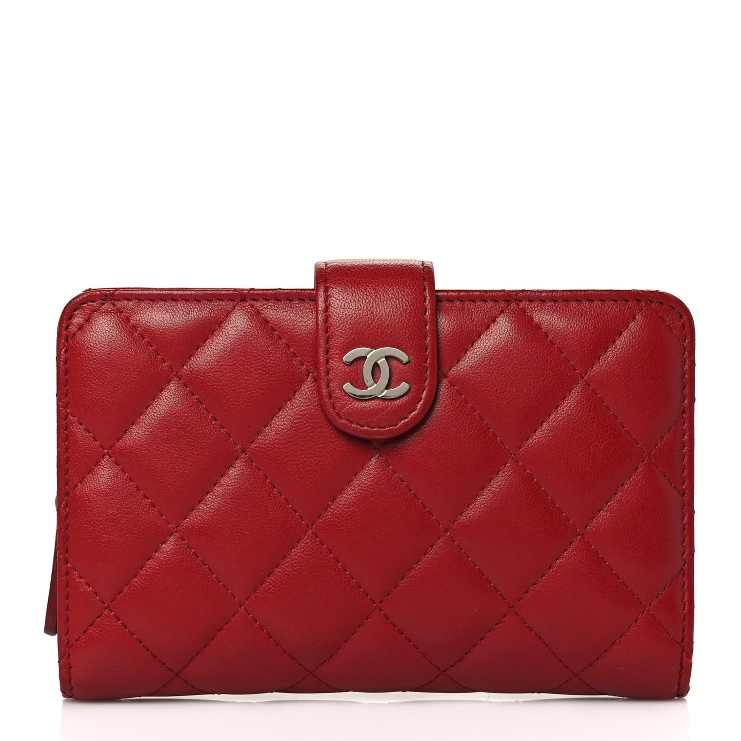 Lambskin Quilted Zipped Pocket Wallet Red