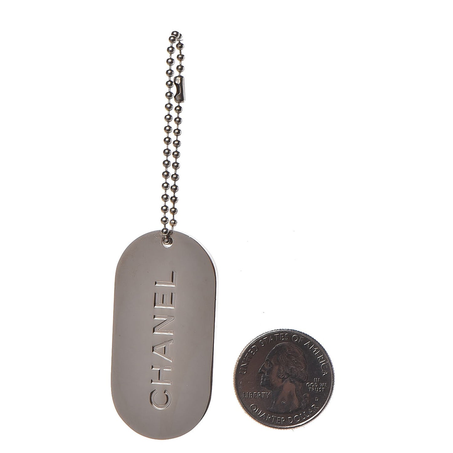 Stripe Dog Tag Key Ring Beige