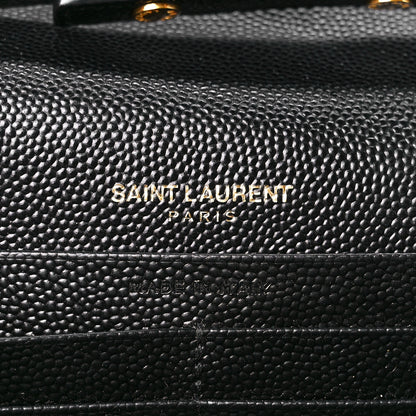 Saint Laurent Grain De Poudre Matelasse Chevron Monogram Chain Wallet Black 6 of 10