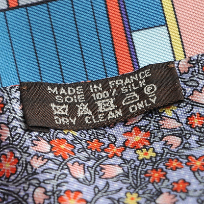 Hermes Silk Sangles en Zigzag Fleuries Maxi Twilly Corail Bleu Jaune 3 of 4