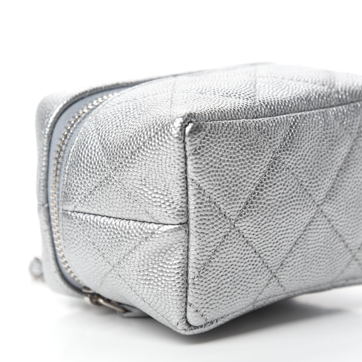 Chanel Metallic Caviar Quilted Mini Top Handle Vanity With Chain Silver 6 of 11