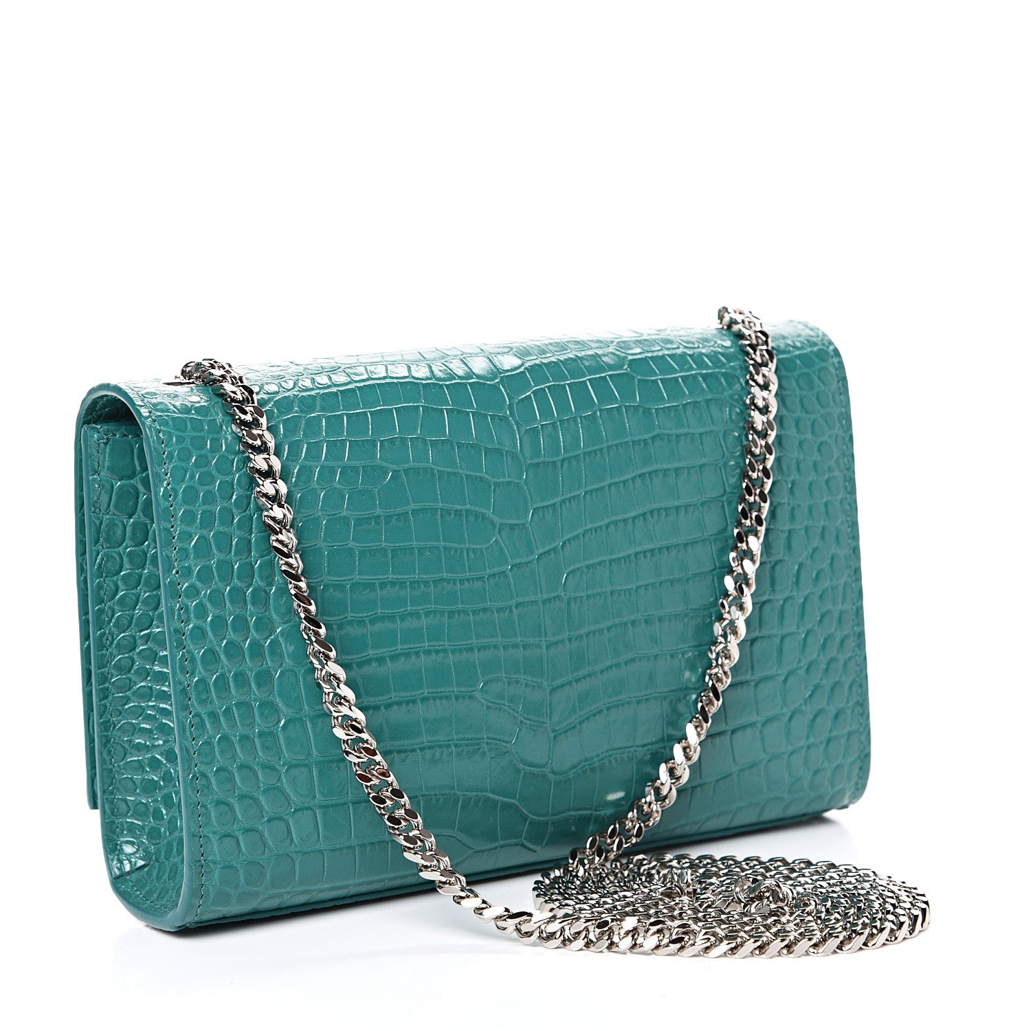 Saint Laurent Calfskin Crocodile Embossed Monogram Small Kate Tassel Satchel Green 2 of 9