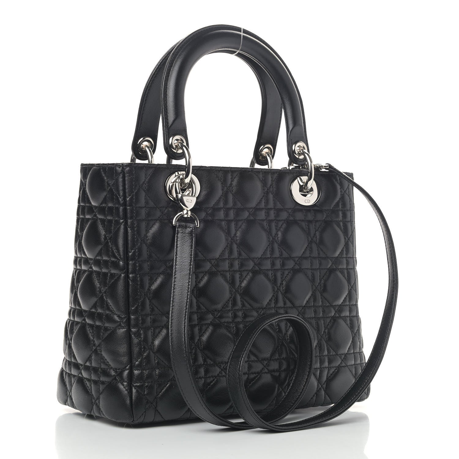 Christian Dior Lambskin Cannage Medium Lady Dior Black 2 of 14