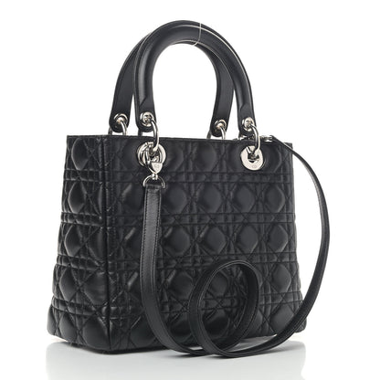 Christian Dior Lambskin Cannage Medium Lady Dior Black 2 of 14