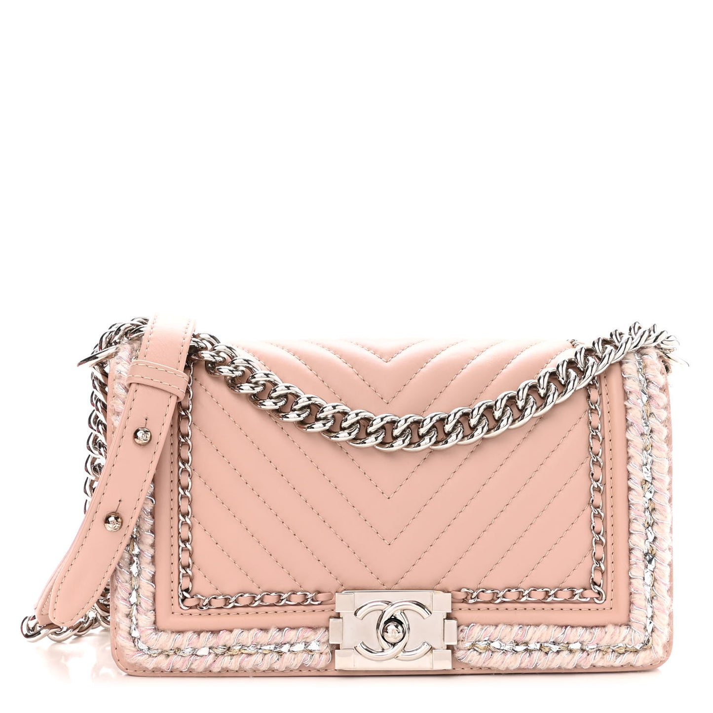 Calfskin Chevron Tweed Medium Boy Flap Pink