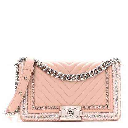 Chanel Calfskin Chevron Tweed Medium Boy Flap Pink 1 of 9
