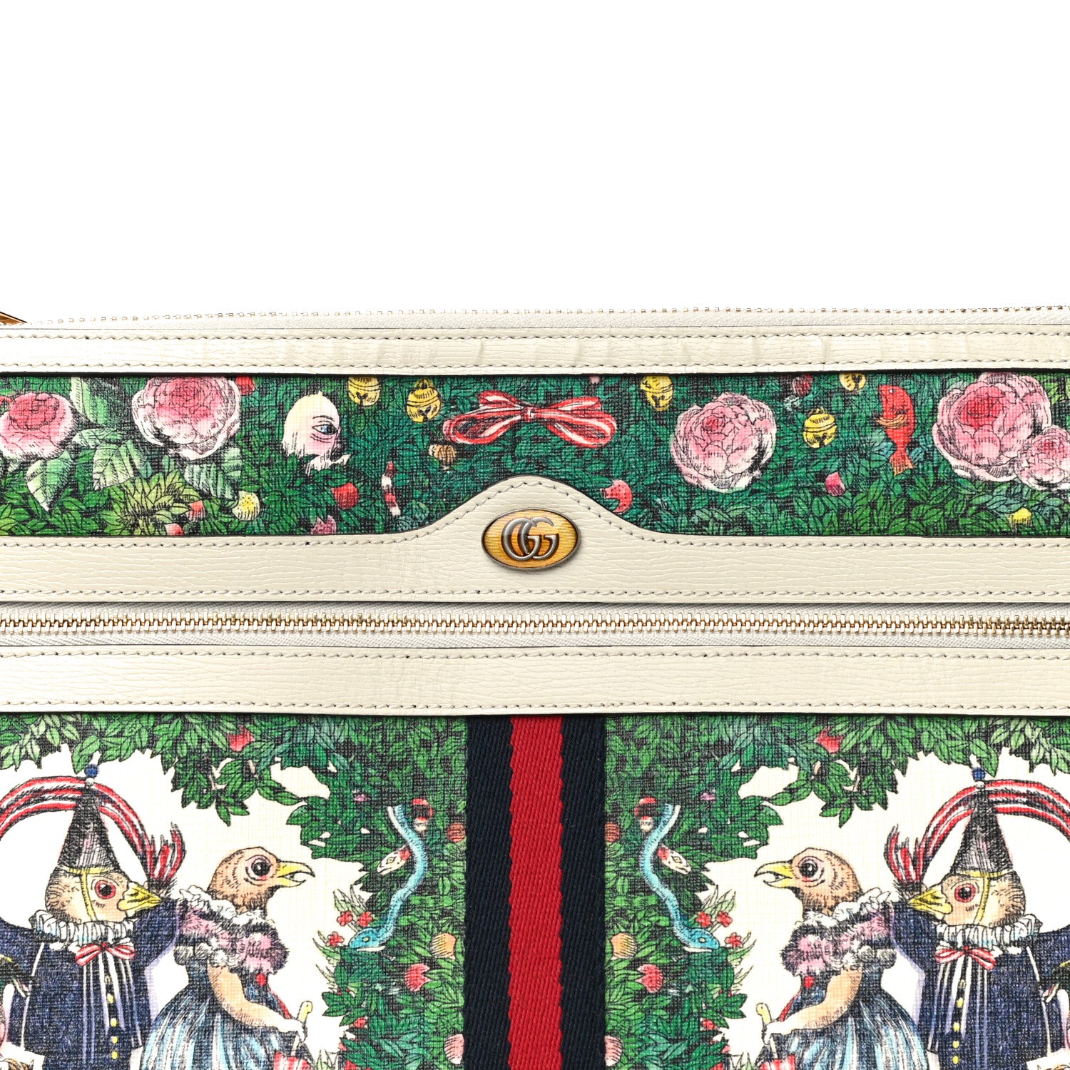 Gucci X YUKO HIGUCHI Canvas Calfskin GG Web Yuko Higuchi Print Large Ophidia Pouch Clutch White 8 of 11