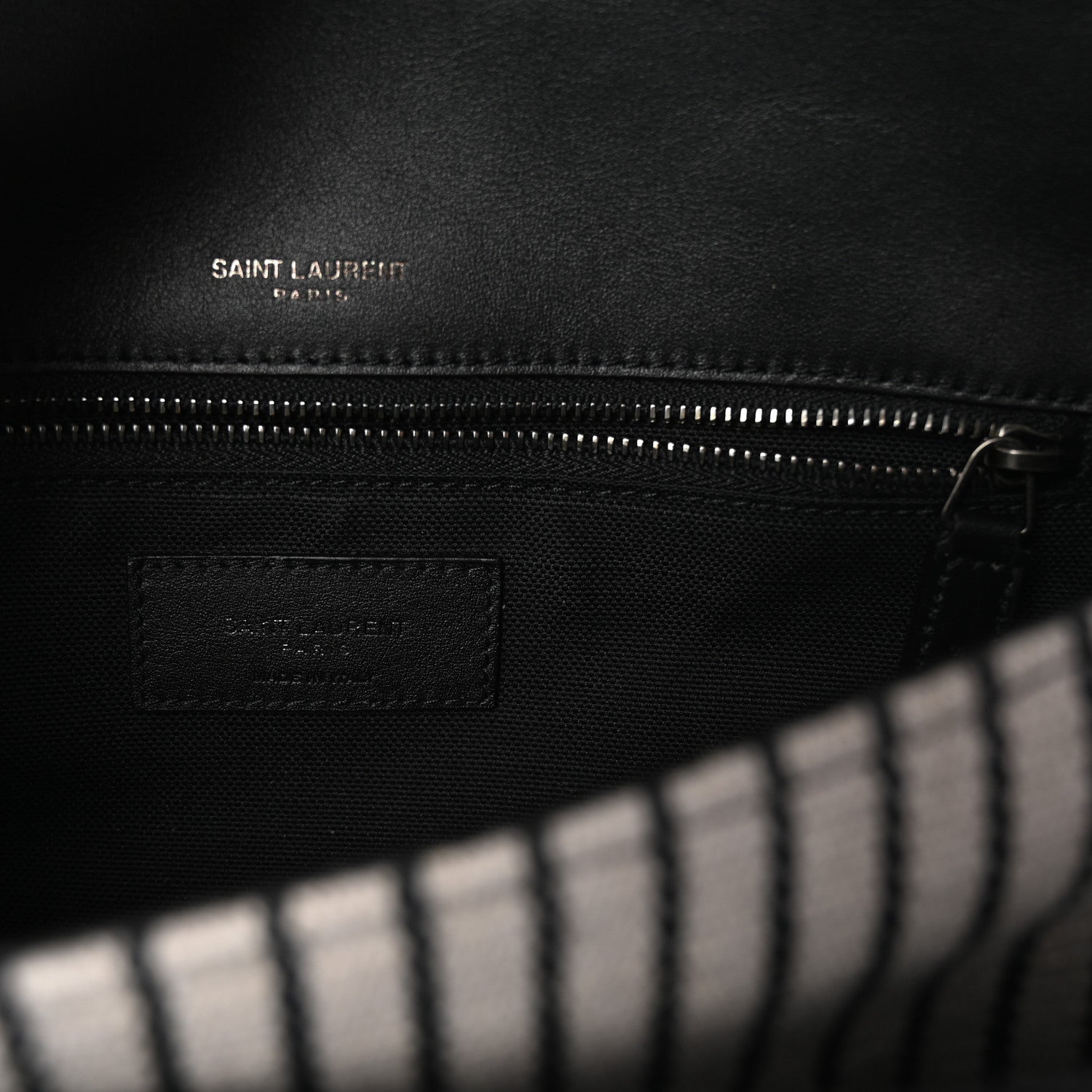 Saint Laurent Cotton Canvas Striped Vintage Calfskin Monogram Medium Niki Chain Satchel Grey Cream Black 6 of 9