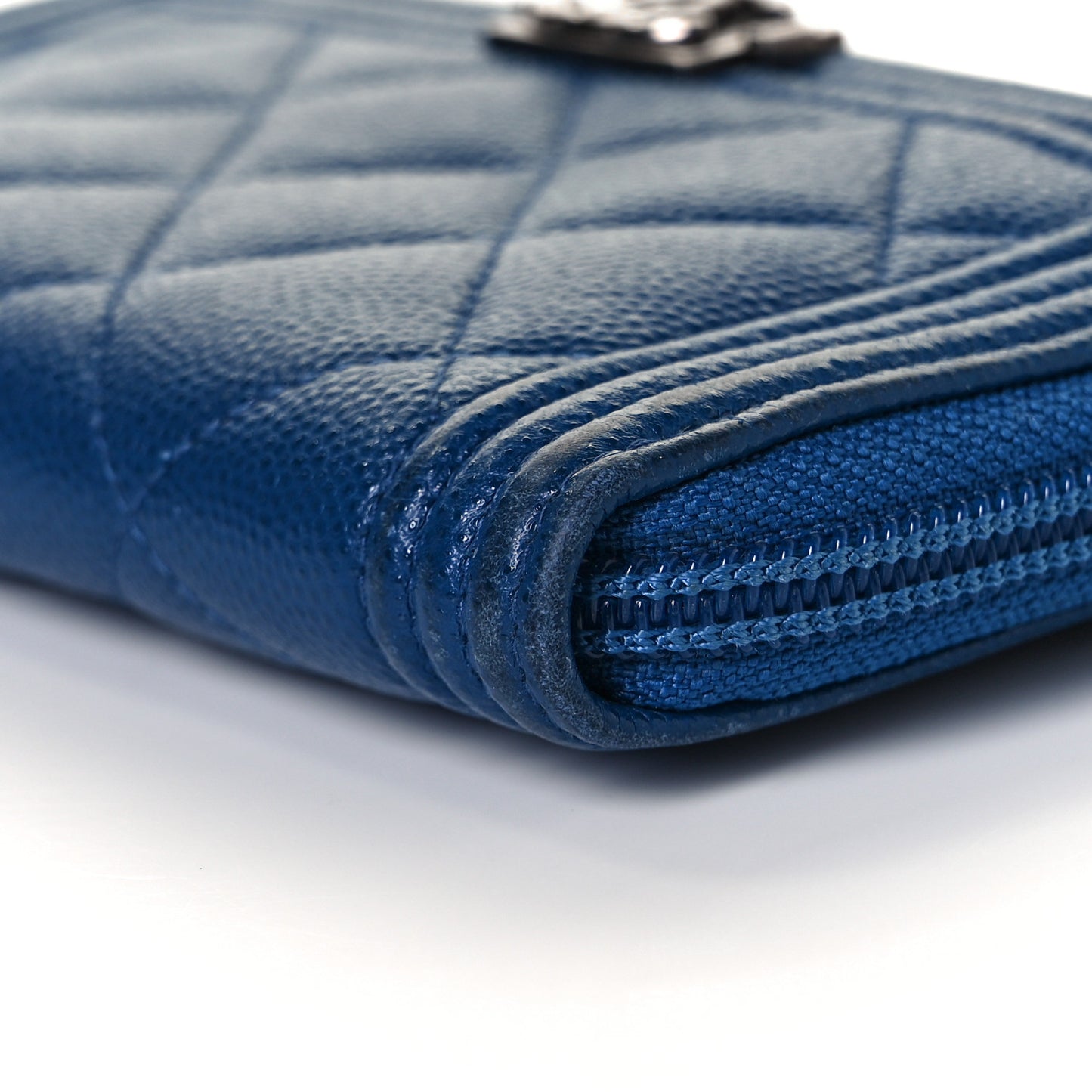 Caviar Quilted Boy Small Zip Around Wallet Blue