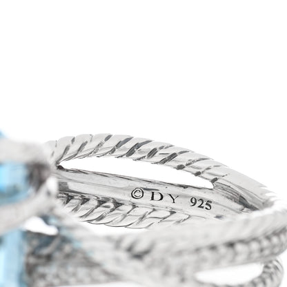 David Yurman Sterling Silver Diamond Blue Topaz 16mm Cable Wrap Ring 54 7 6 of 6