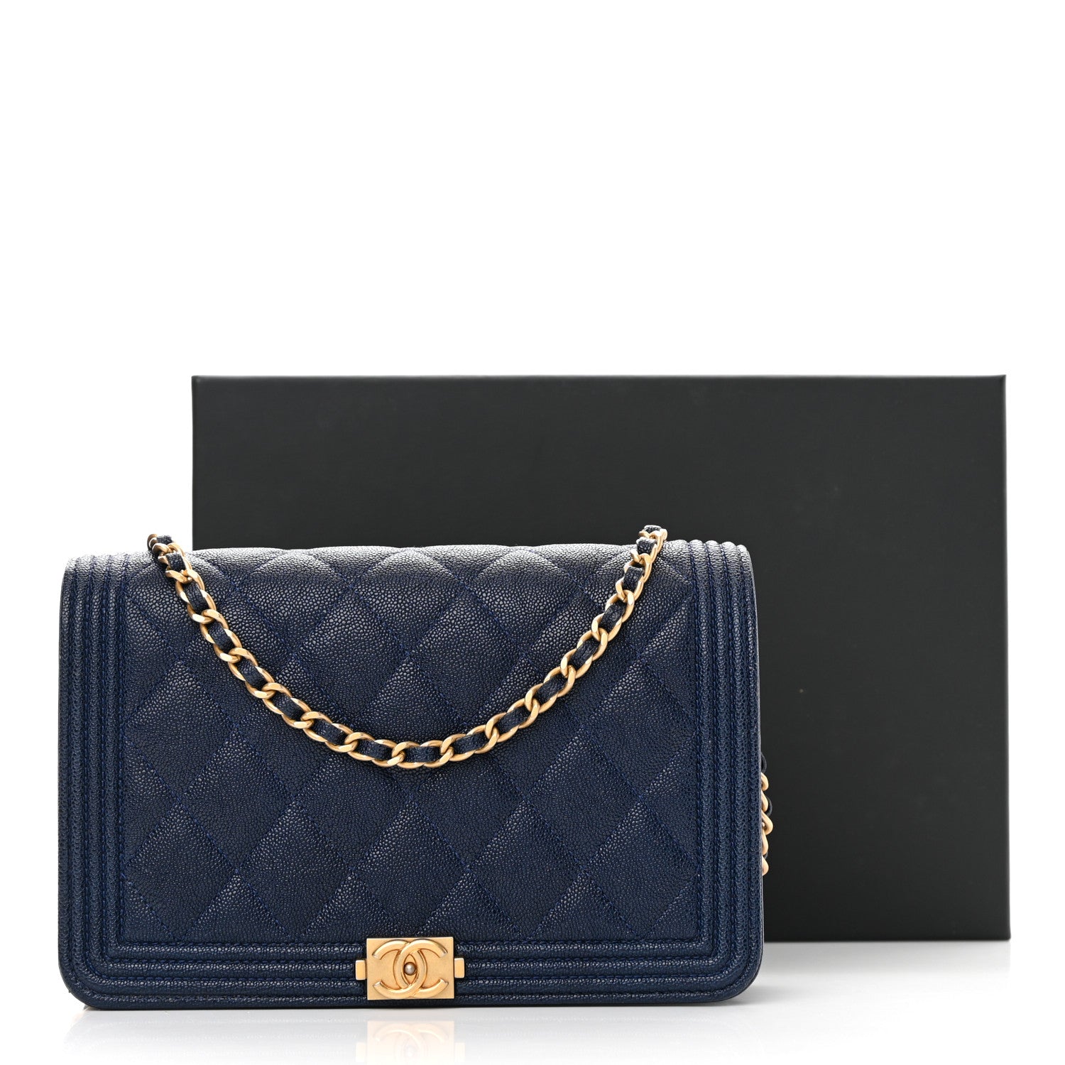 Chanel Caviar Quilted Boy Wallet On Chain WOC Navy 15 of 15
