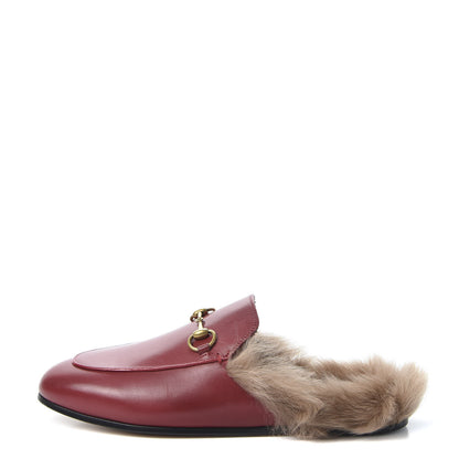 Gucci Betis Glamour Calfskin Fur Womens Princetown Slippers 37.5 Hibiscus Red Naturale 1 of 10