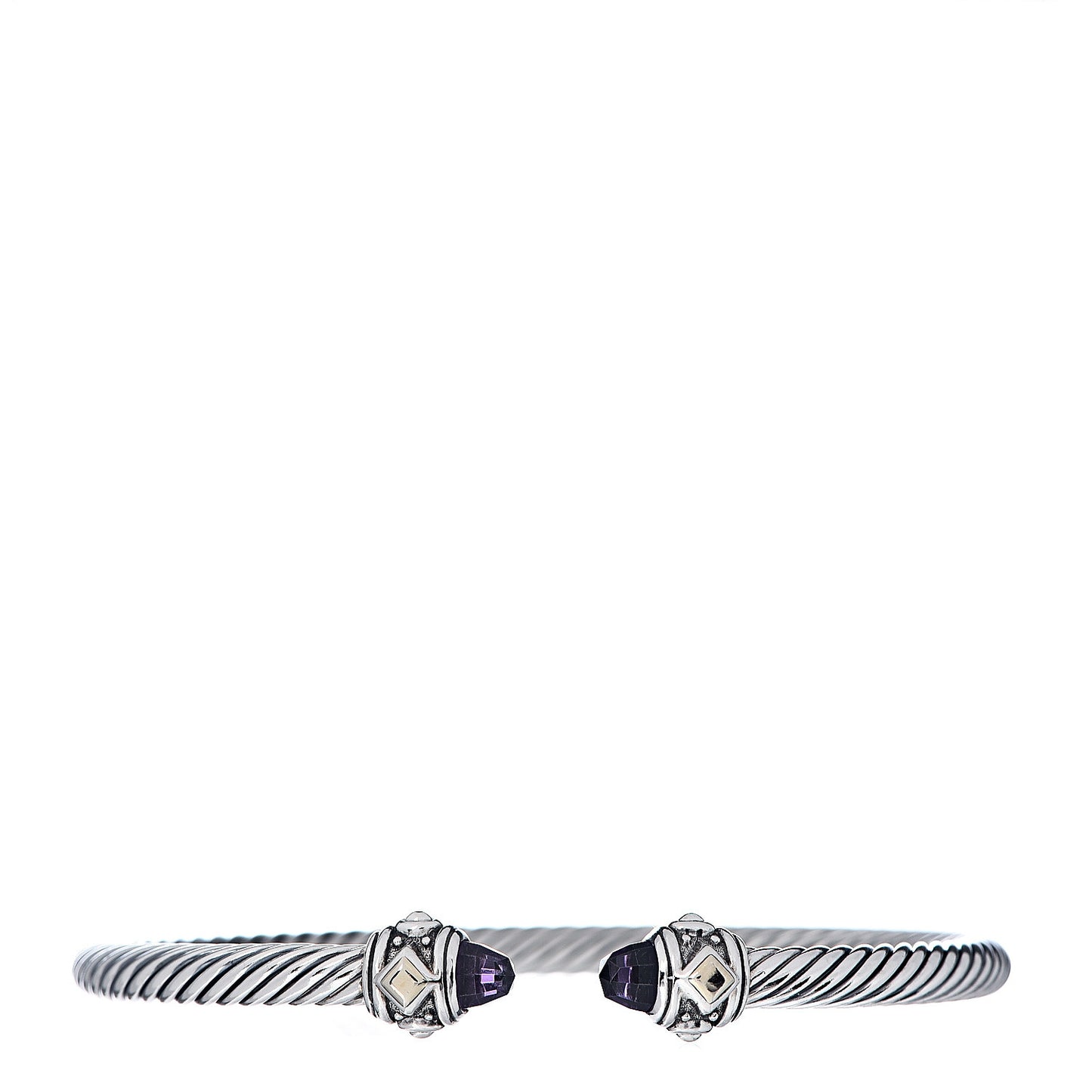 Sterling Silver 18K Yellow Gold Amethyst 4mm Cable Renaissance Bracelet