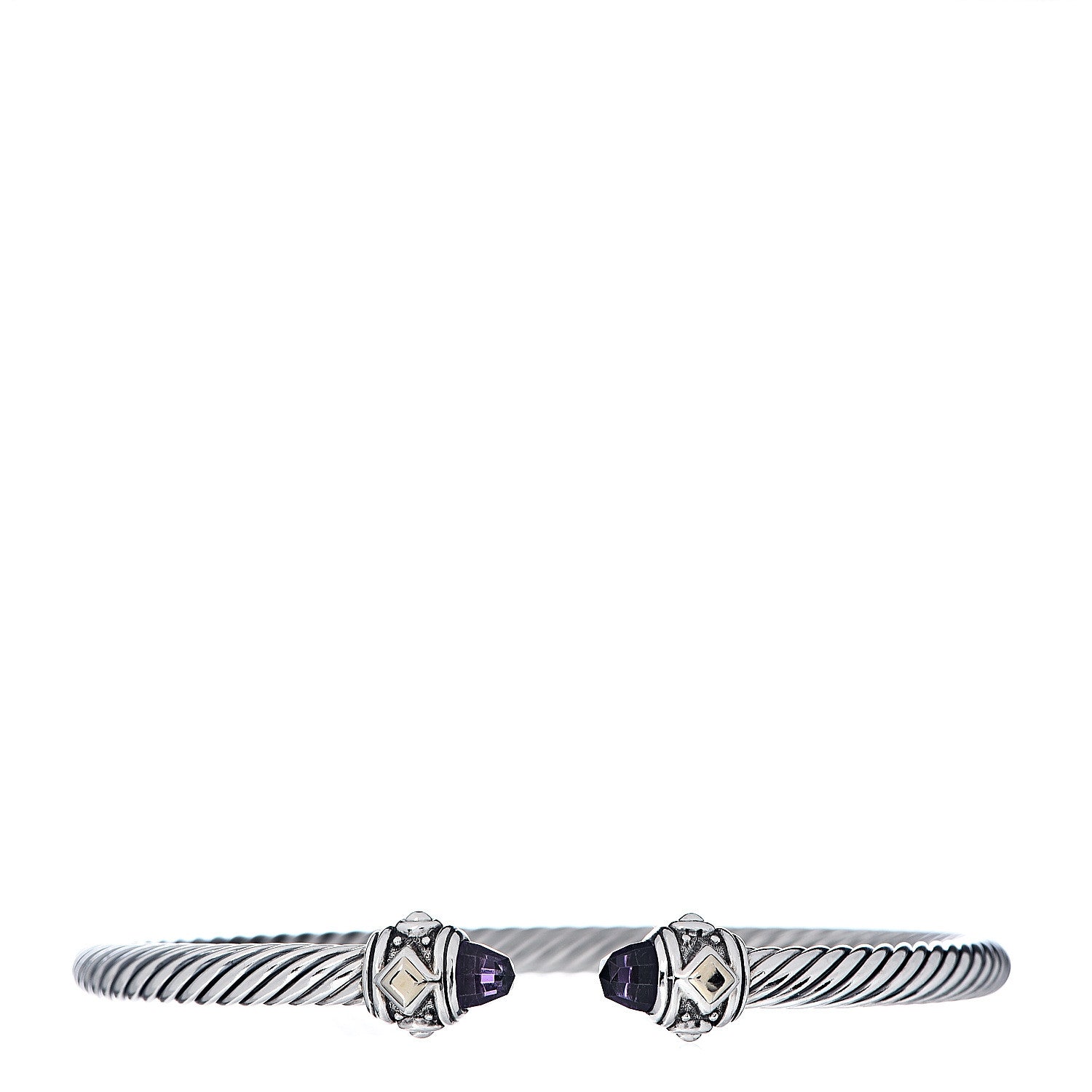 David Yurman Sterling Silver 18K Yellow Gold Amethyst 4mm Cable Renaissance Bracelet 1 of 4