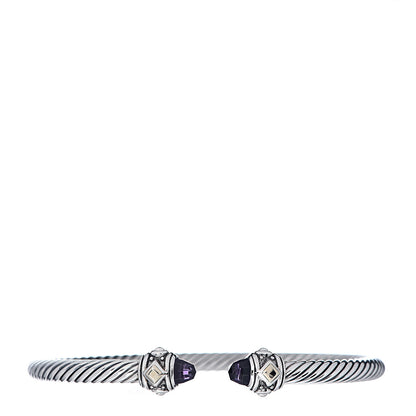 David Yurman Sterling Silver 18K Yellow Gold Amethyst 4mm Cable Renaissance Bracelet 1 of 4