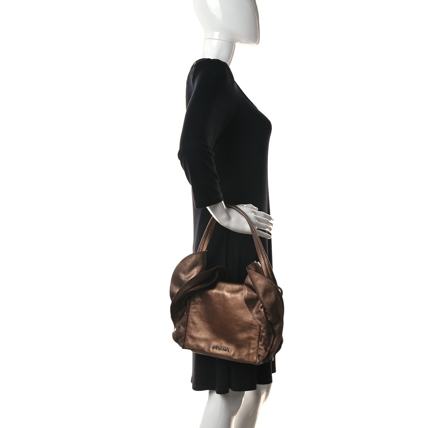 Prada Metallic Nappa Ruffle Shoulder Bag Rovere Mordore 3 of 9