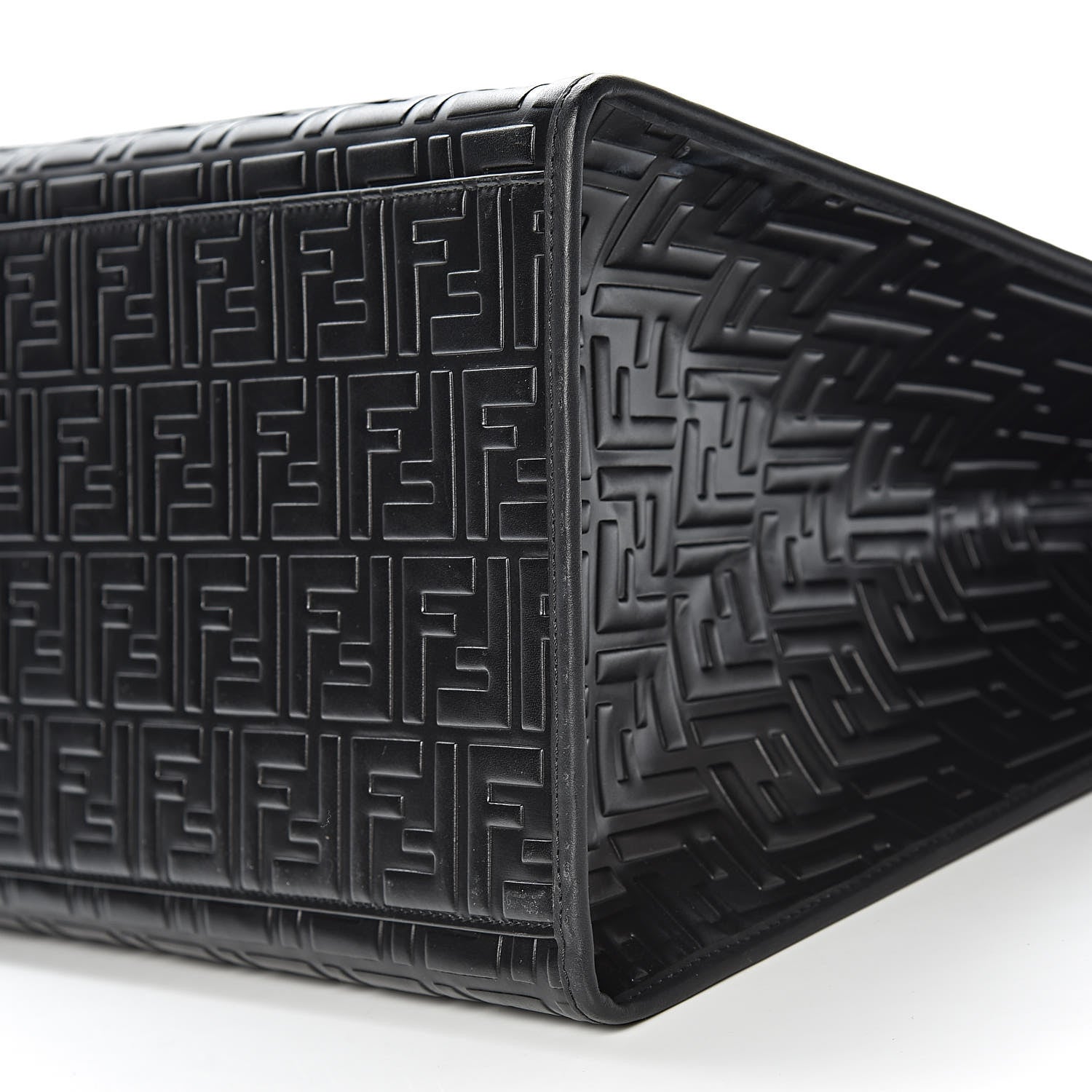 Fendi Vitello Century Wicker FF 1974 Embossed Large Runaway Shopper Tote Black 9 of 10