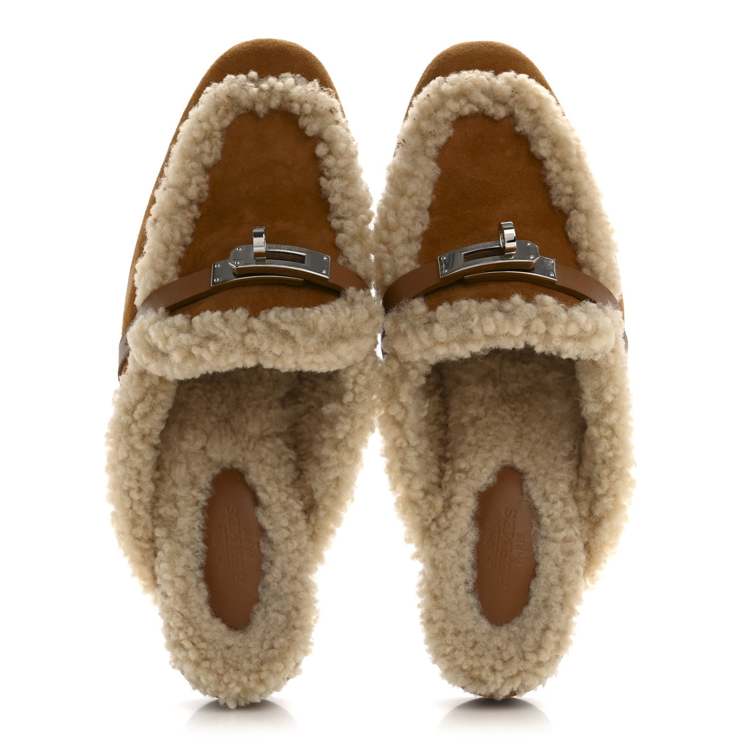 Hermes Suede Goatskin Woolskin Womens Oz Mules 37 Naturel 2 of 10