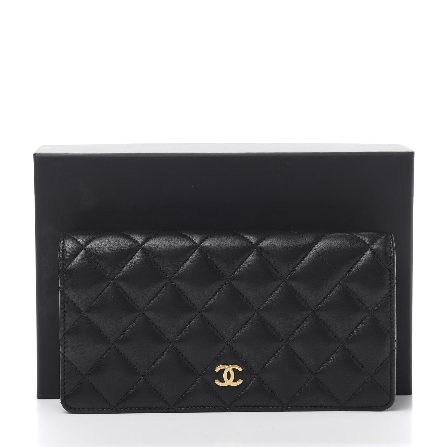 Lambskin Quilted Yen Wallet Black