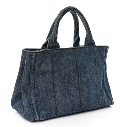 Prada Denim Small Logo Tote Bleu 3 of 10