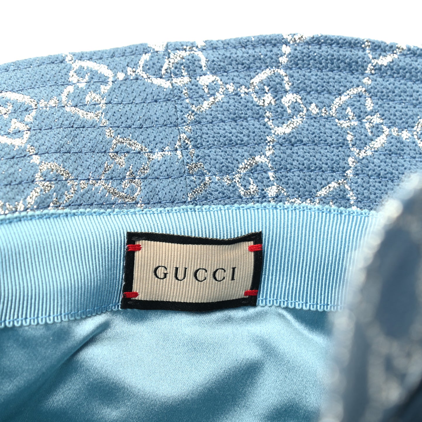 Canvas Lame GG Monogram Bucket Hat XL Light Blue Silver