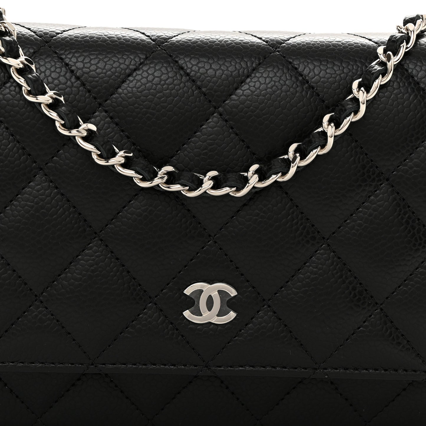 Caviar Quilted Wallet on Chain WOC Black