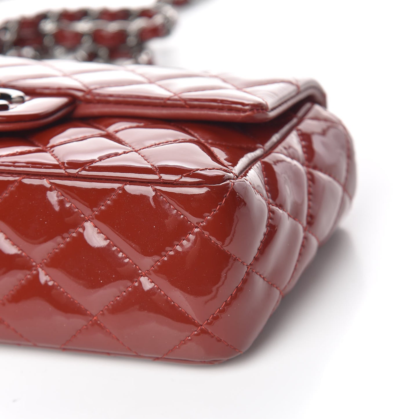 Patent Calfskin Quilted Mini Rectangular Flap Red