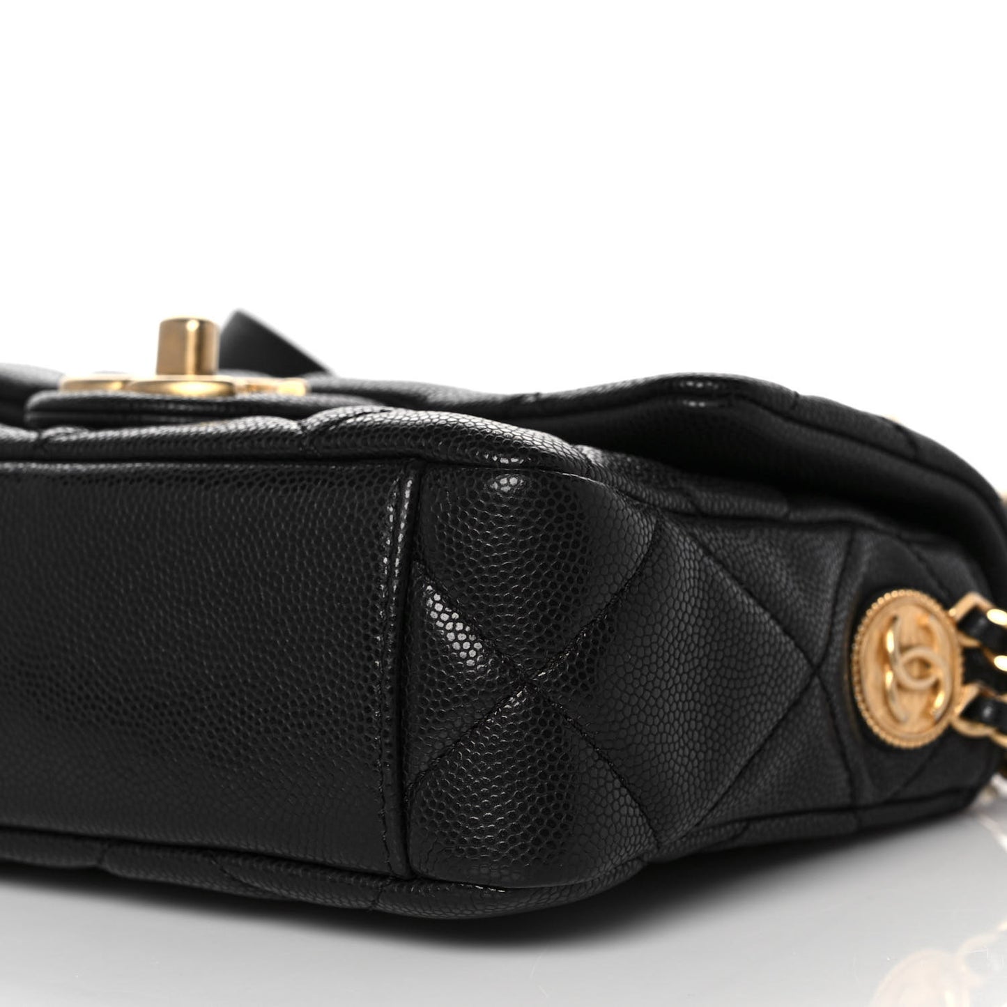 Caviar Quilted Mini Twist Your Buttons Flap Black