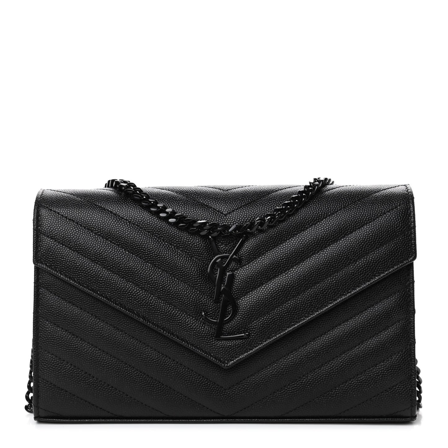 Grain De Poudre Matelasse Chevron Monogram Chain Wallet Black