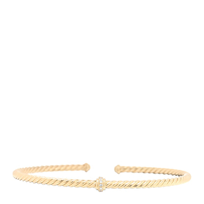 David Yurman DAVID YURMAN 18K Yellow Gold Diamond 3mm Cablespira Single Station Bracelet 1 of 3