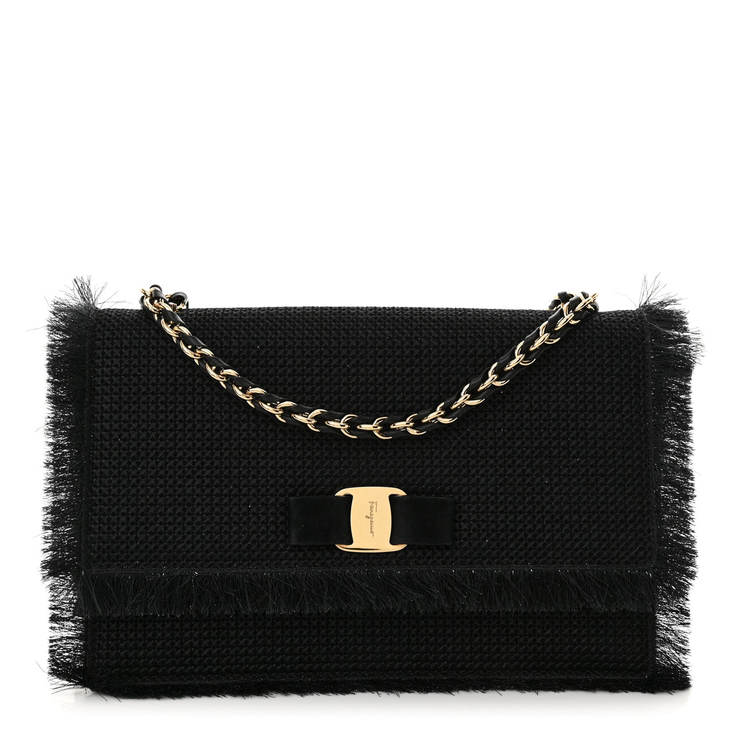 Raffia Miss Vara Bow Chain Bag Black
