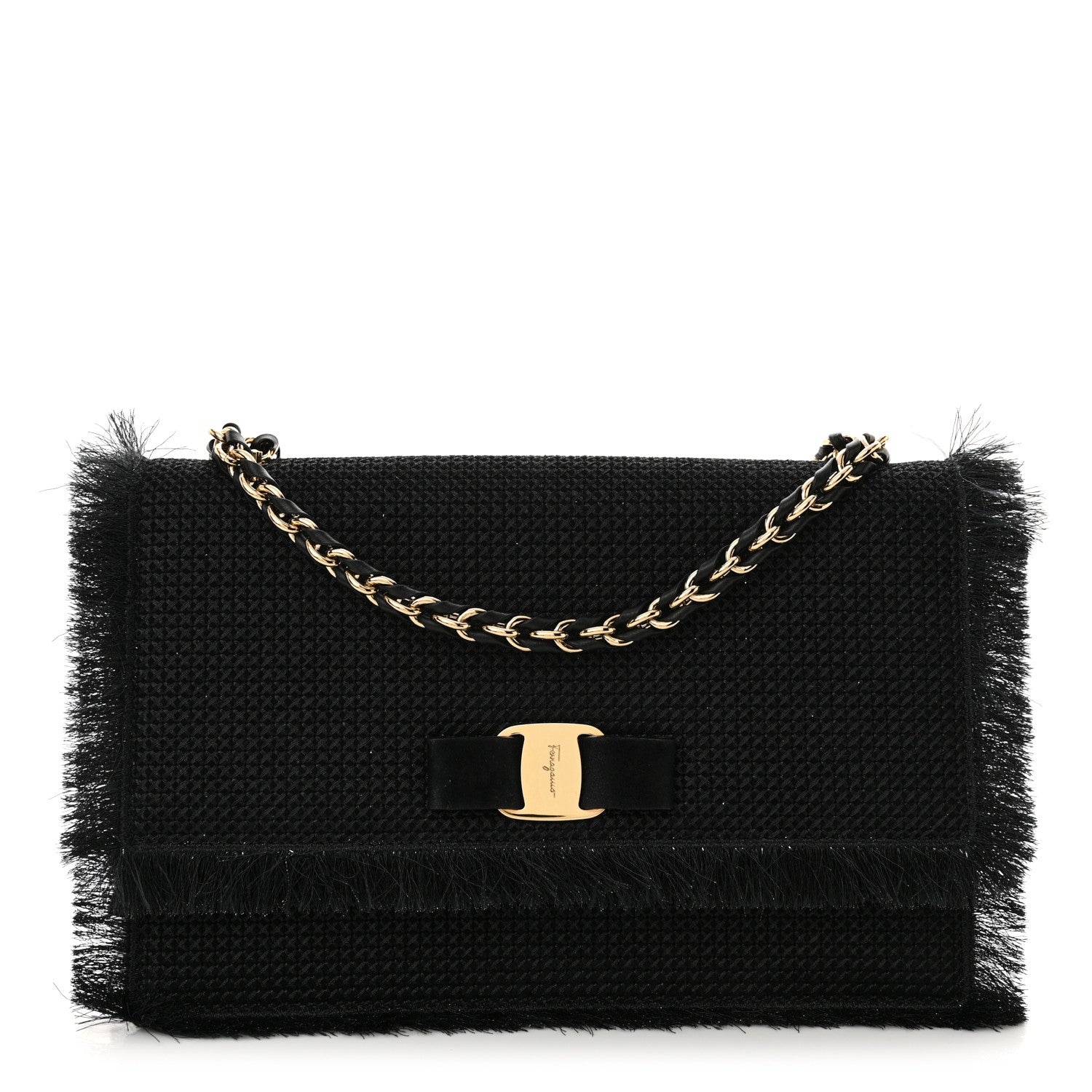 Salvatore Ferragamo Raffia Miss Vara Bow Chain Bag Black 1 of 10