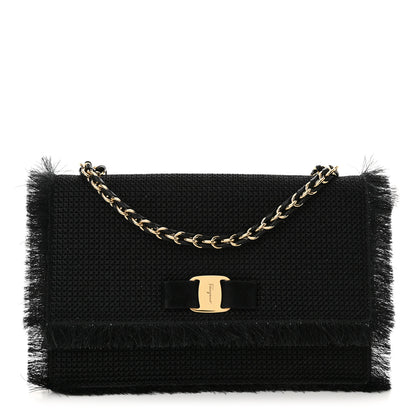 Salvatore Ferragamo Raffia Miss Vara Bow Chain Bag Black 1 of 10