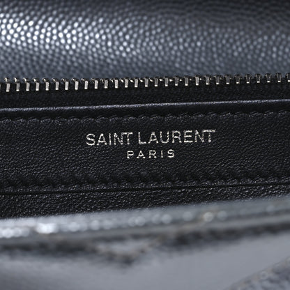 Saint Laurent Metallic Grain De Poudre Matelasse Chevron Monogram Flap Wallet Silver 8 of 16