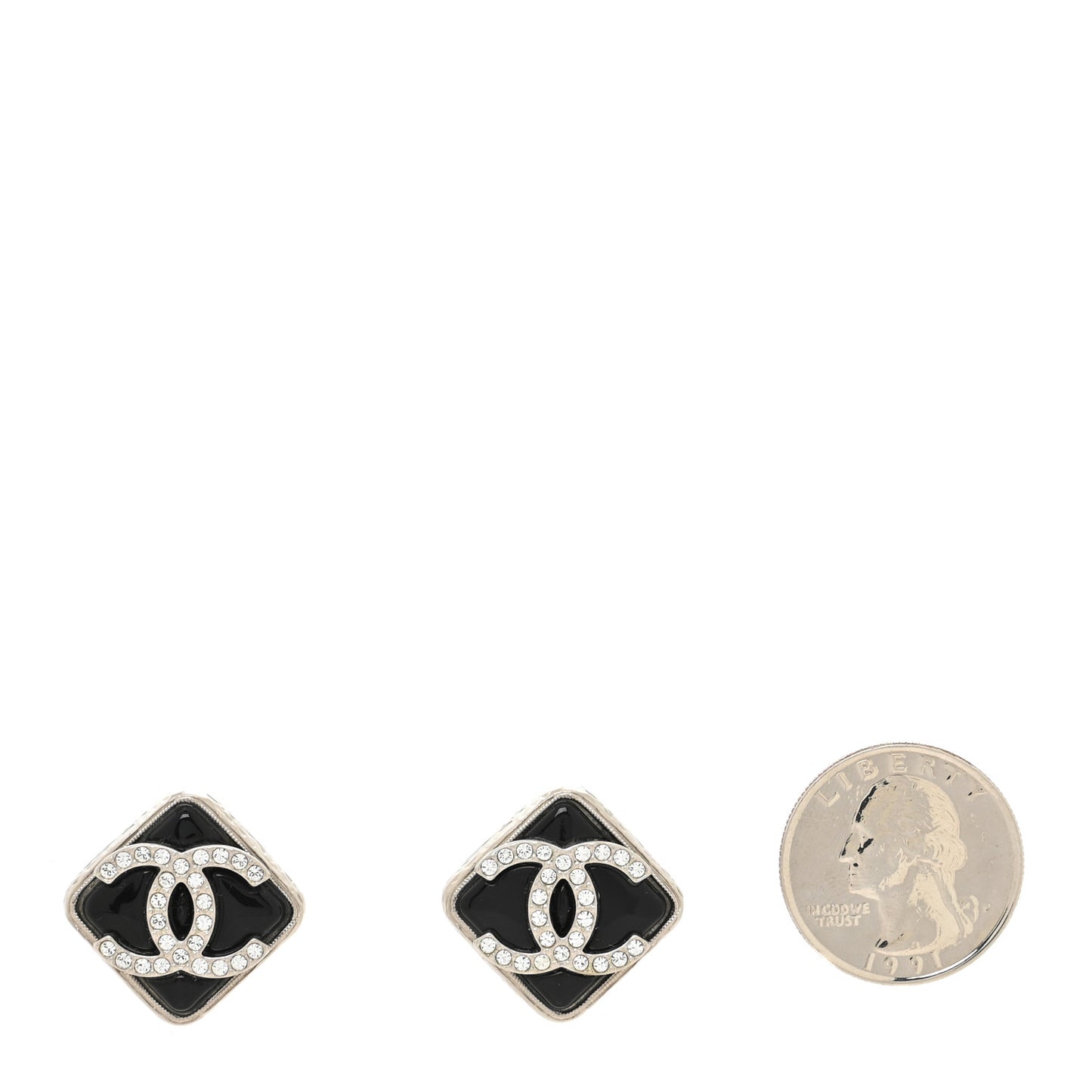 Crystal Square CC Earrings Silver Black